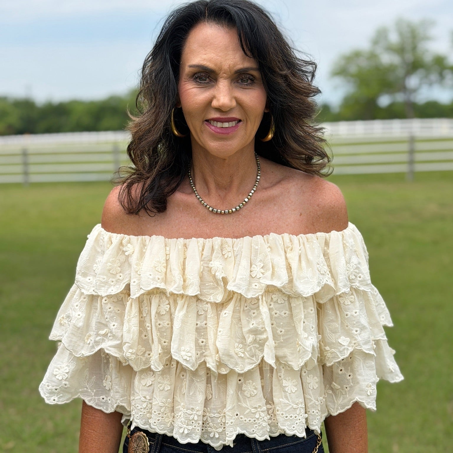 Tiered Off Shoulder Lace Top – Ember Canyon