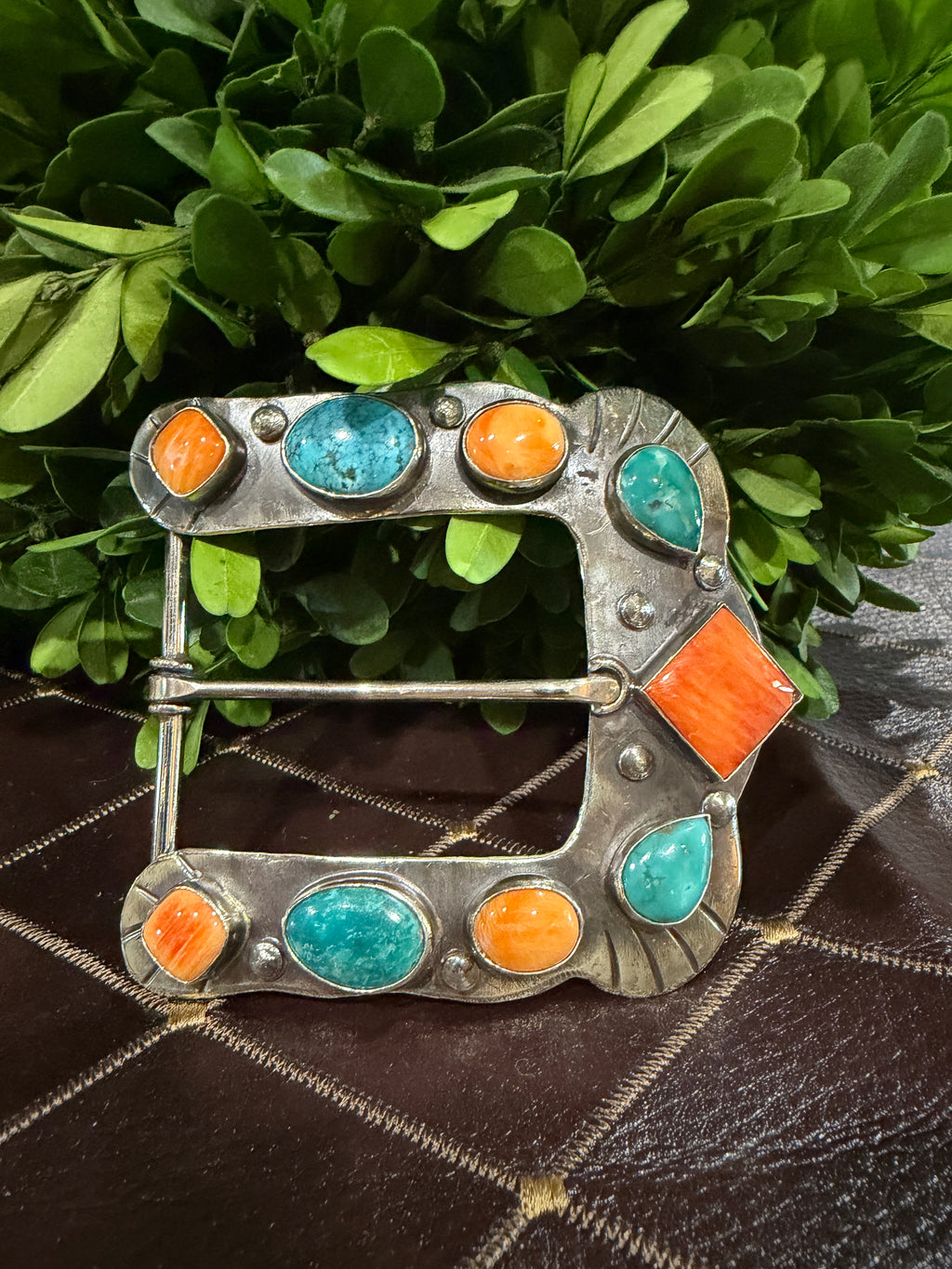 Turquoise & Spiney Horseshoe Buckle