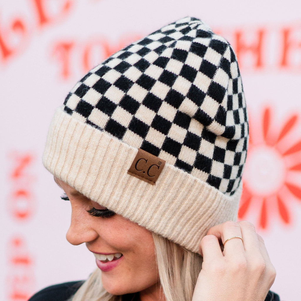 CC Wool Check Pattern Beanie | Anti-Pilling