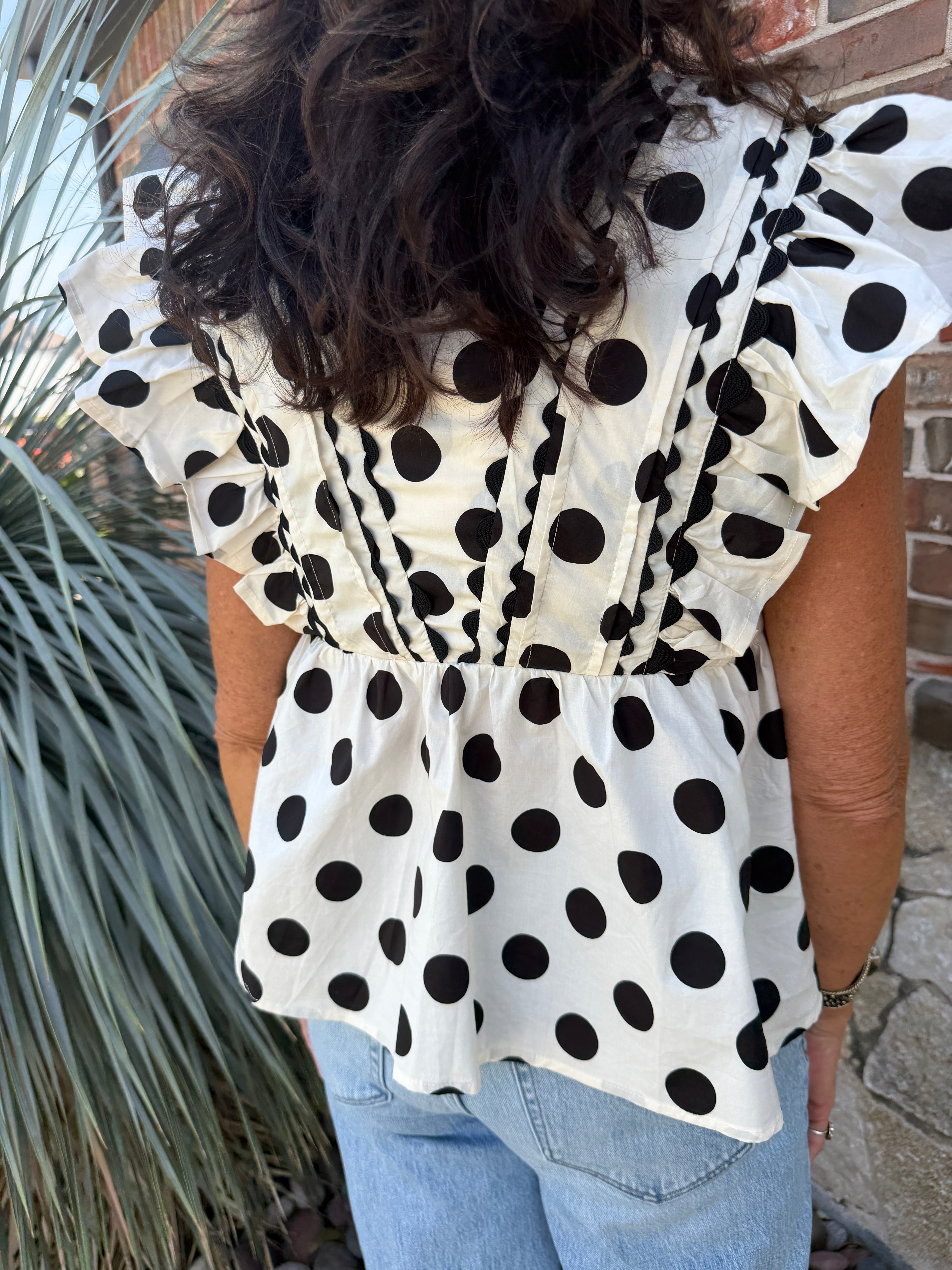 POLKA DOT RUFFLED BABY DOLL BLOUSE TOP