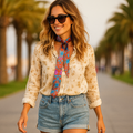 Blue and Rust Western Skinny Mini Wild Rag Scarf