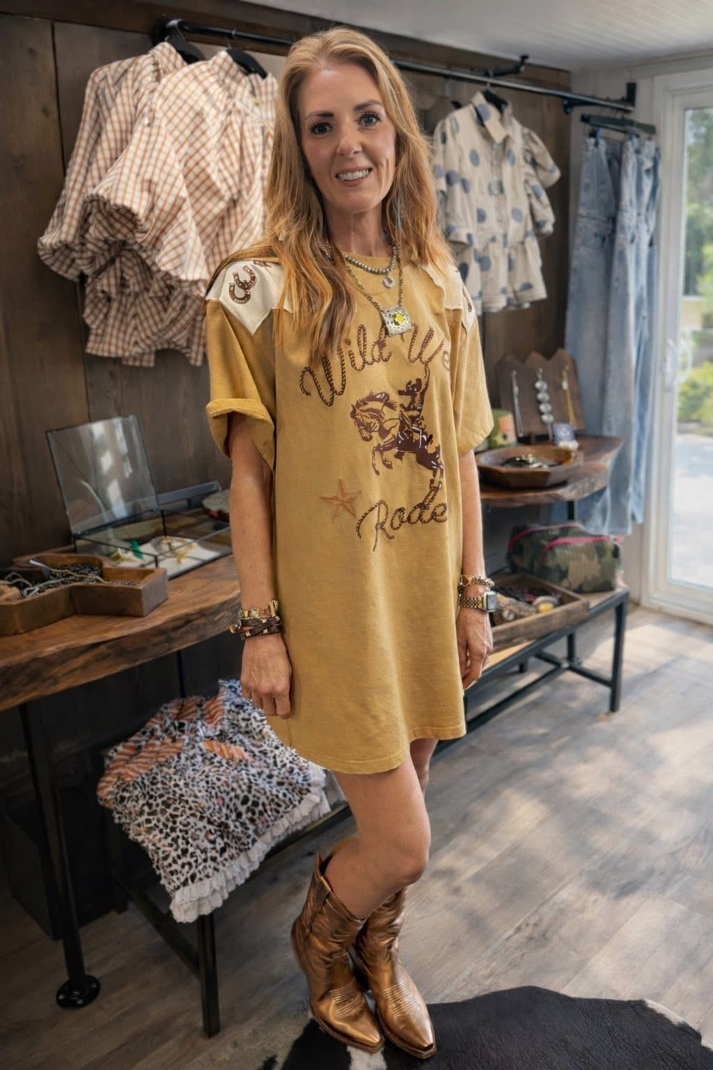 Garment Washed Embroidered Western Dress