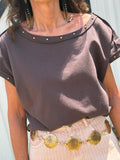 Boat Neck Top with Bead Stud Detail