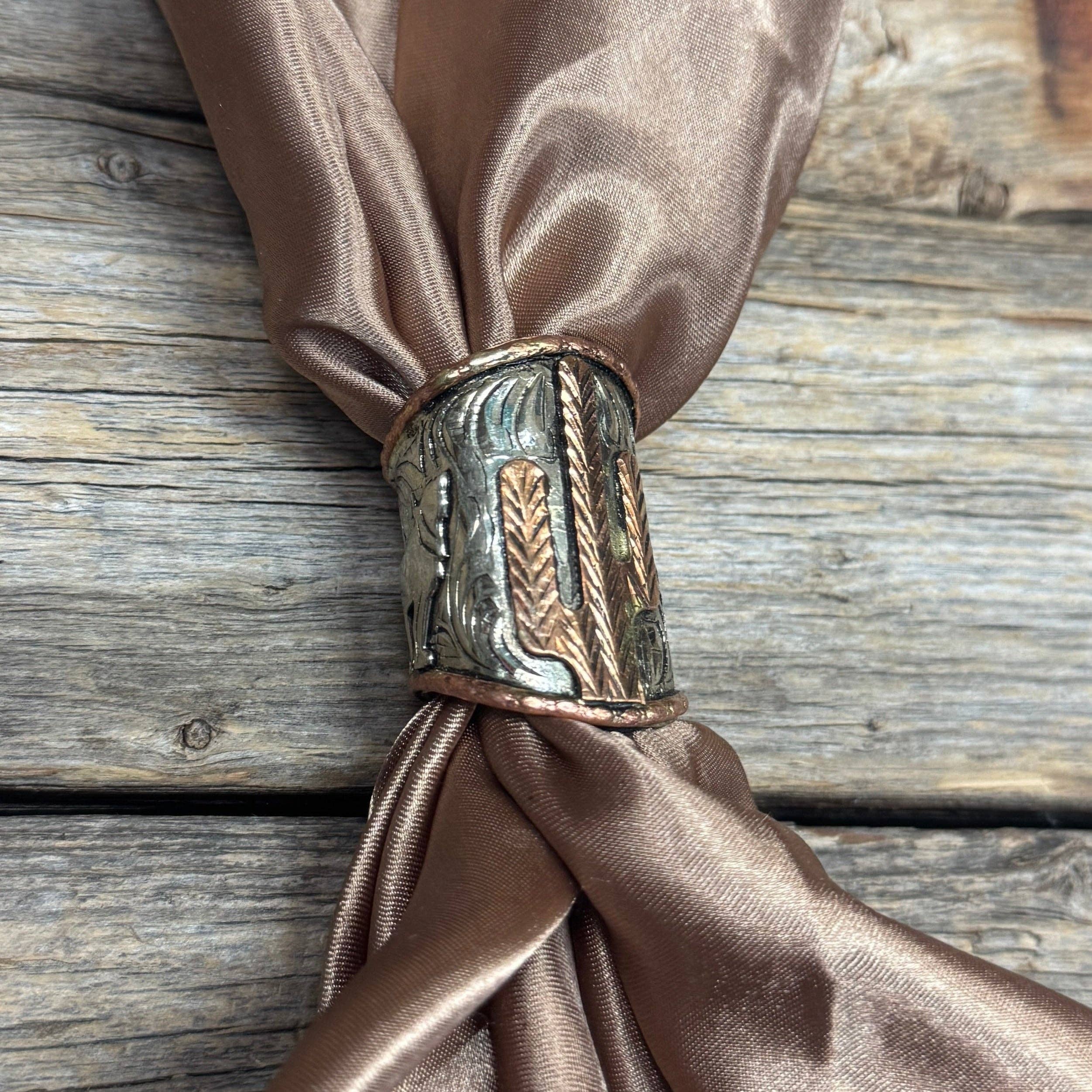 Silver Engraved Coyote N' Cactus Wild Rag Slide
