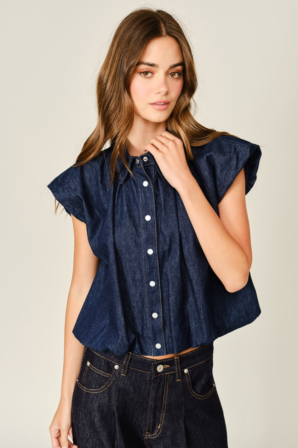 Shell Denim Puff Sleeve Top