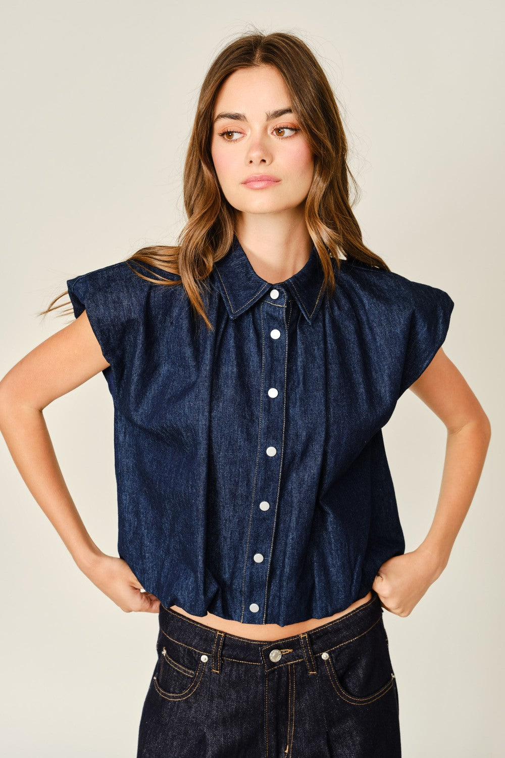 Shell Denim Puff Sleeve Top