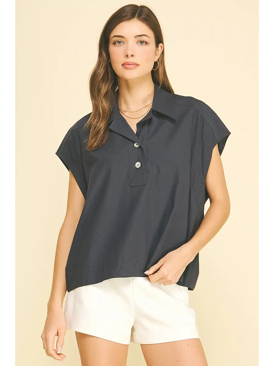 Navy Cap Sleeve Blouse
