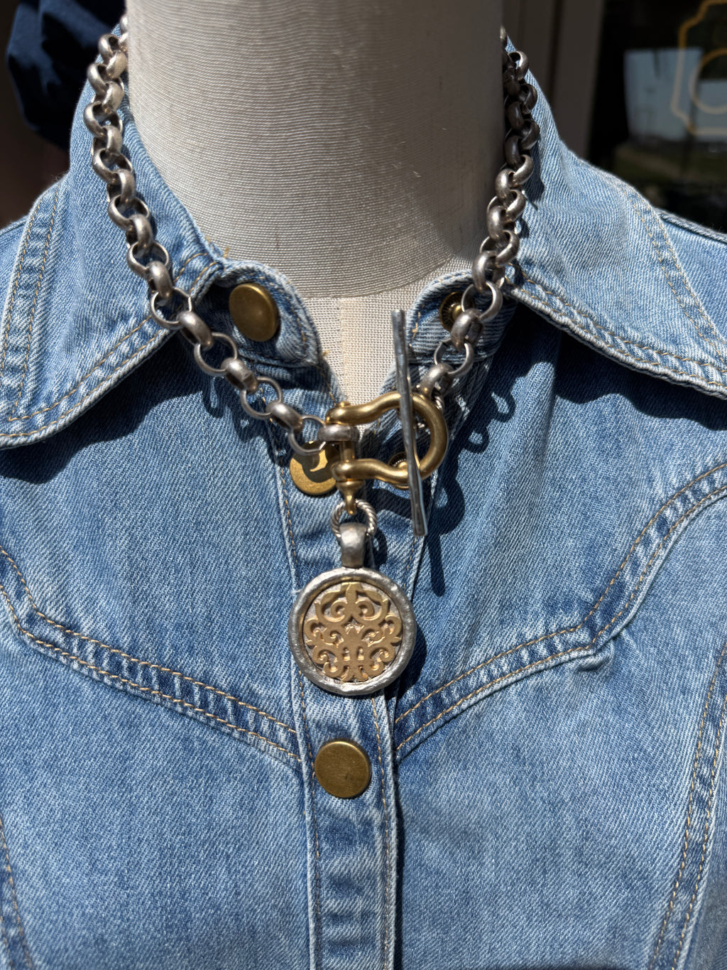 V2 Vintage Medallion Mixed Metal Toggle Necklace