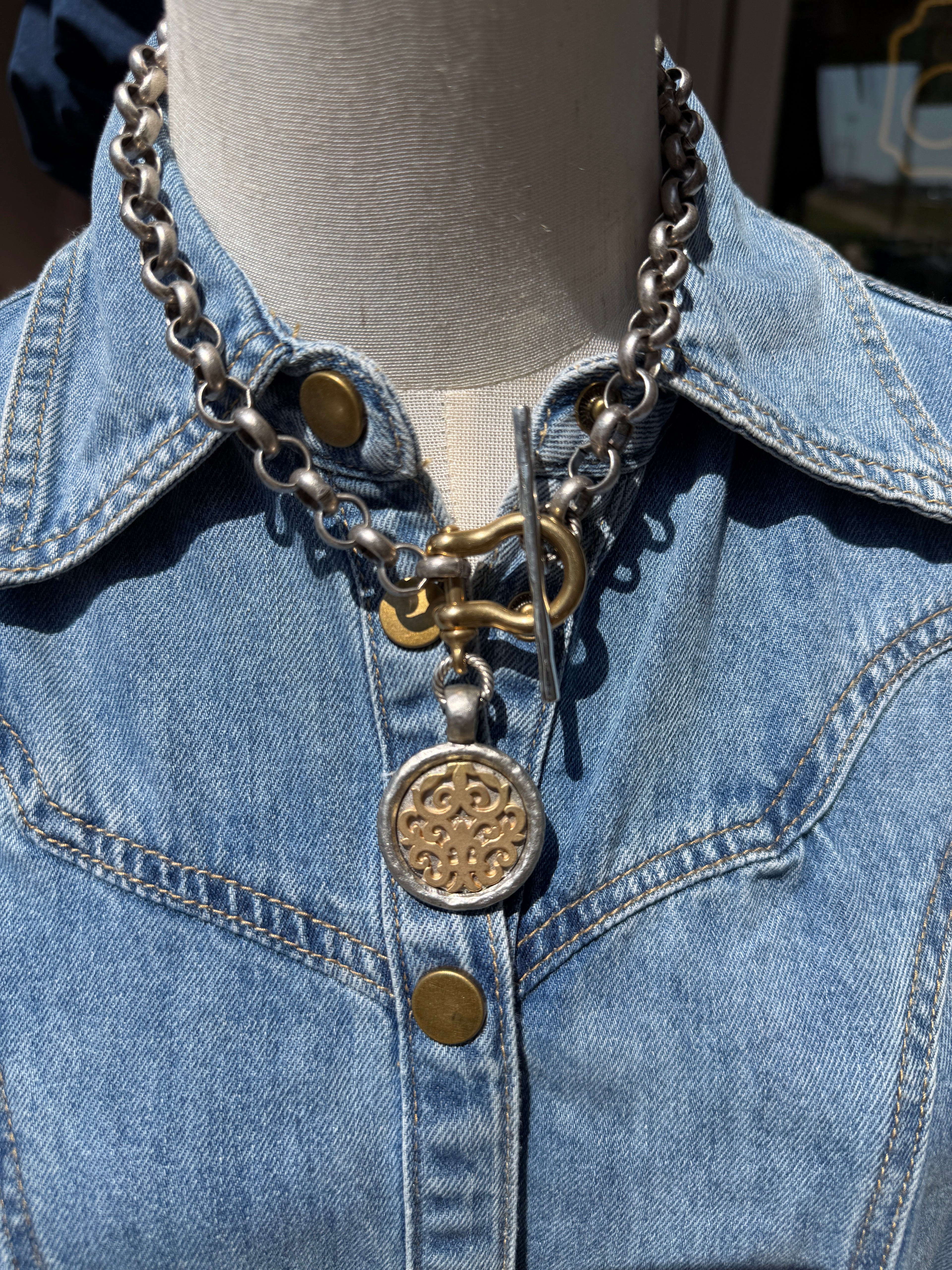 V2 Vintage Medallion Mixed Metal Toggle Necklace