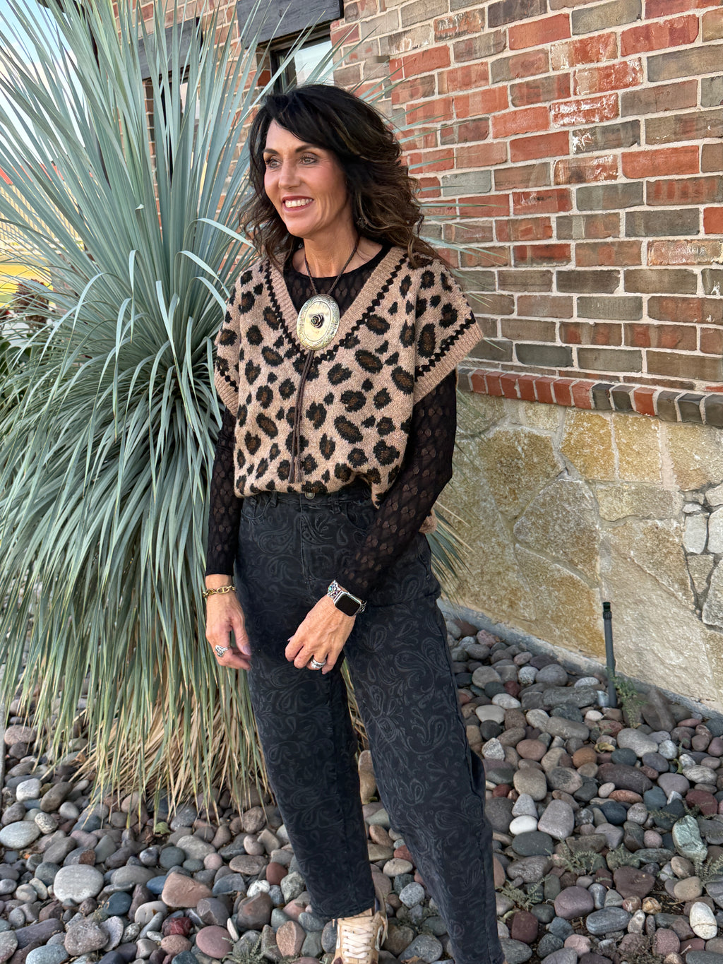 Leopard Crochet Knit Sweater Vest