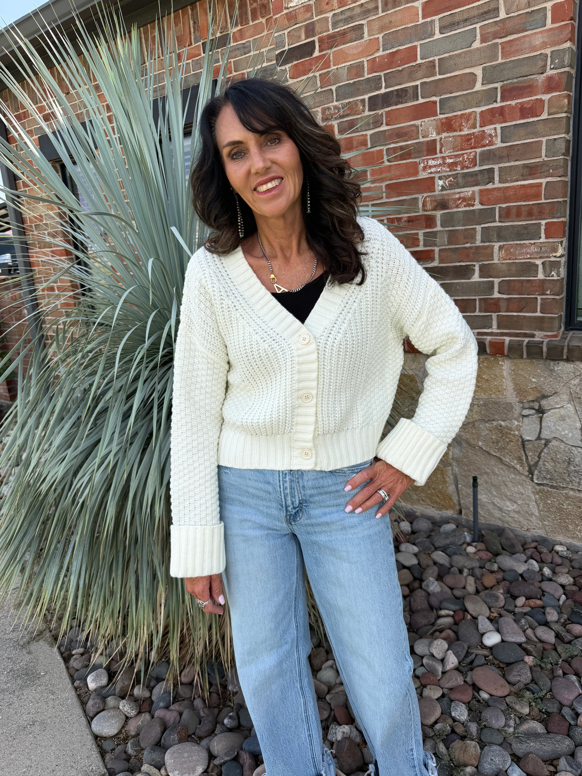 Knit Cropped Button Up Cardigan