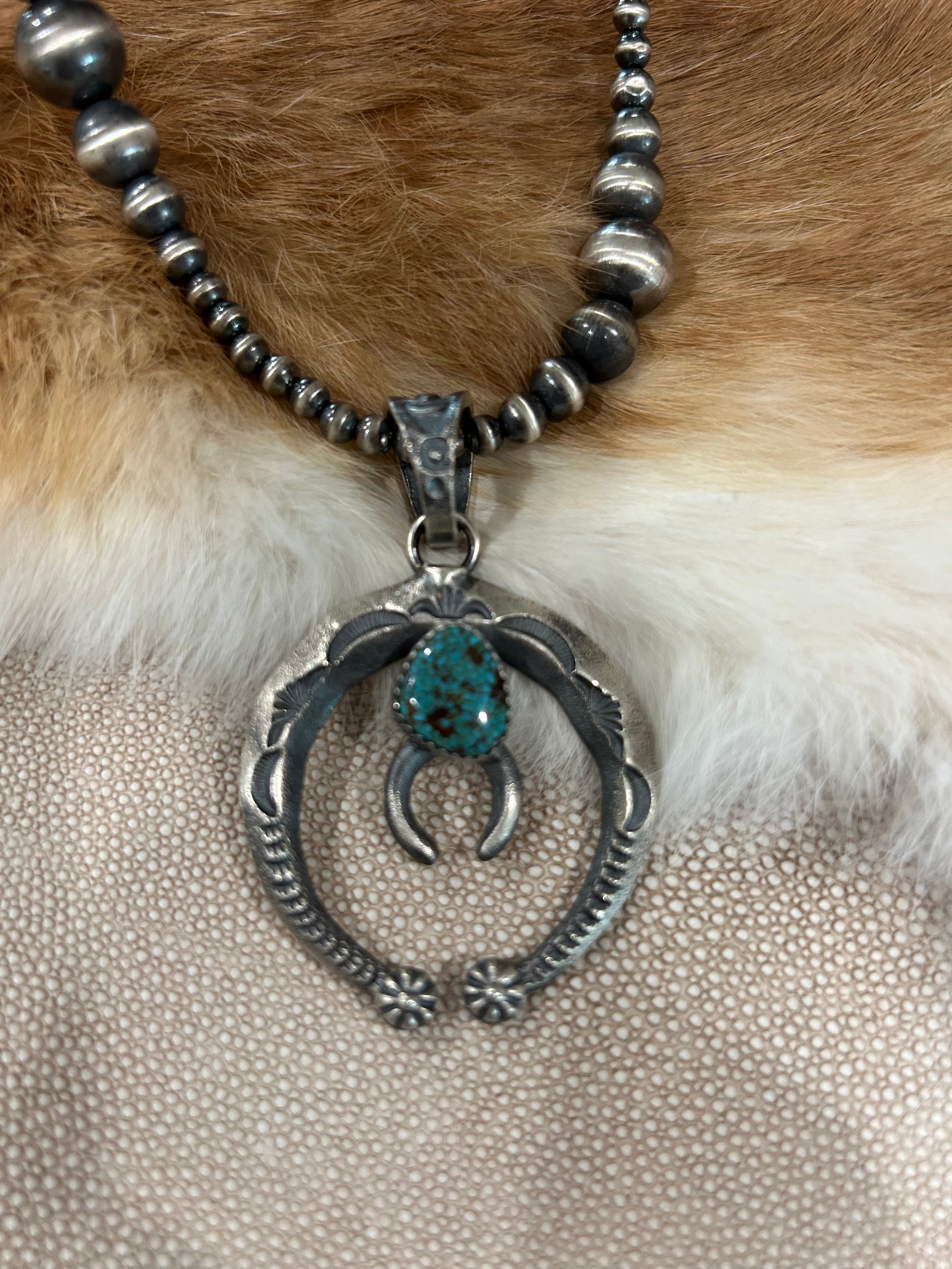 Turquoise and Sterling Naja Pendant