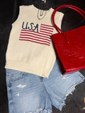 American Flag Sleeveless Sweater Top
