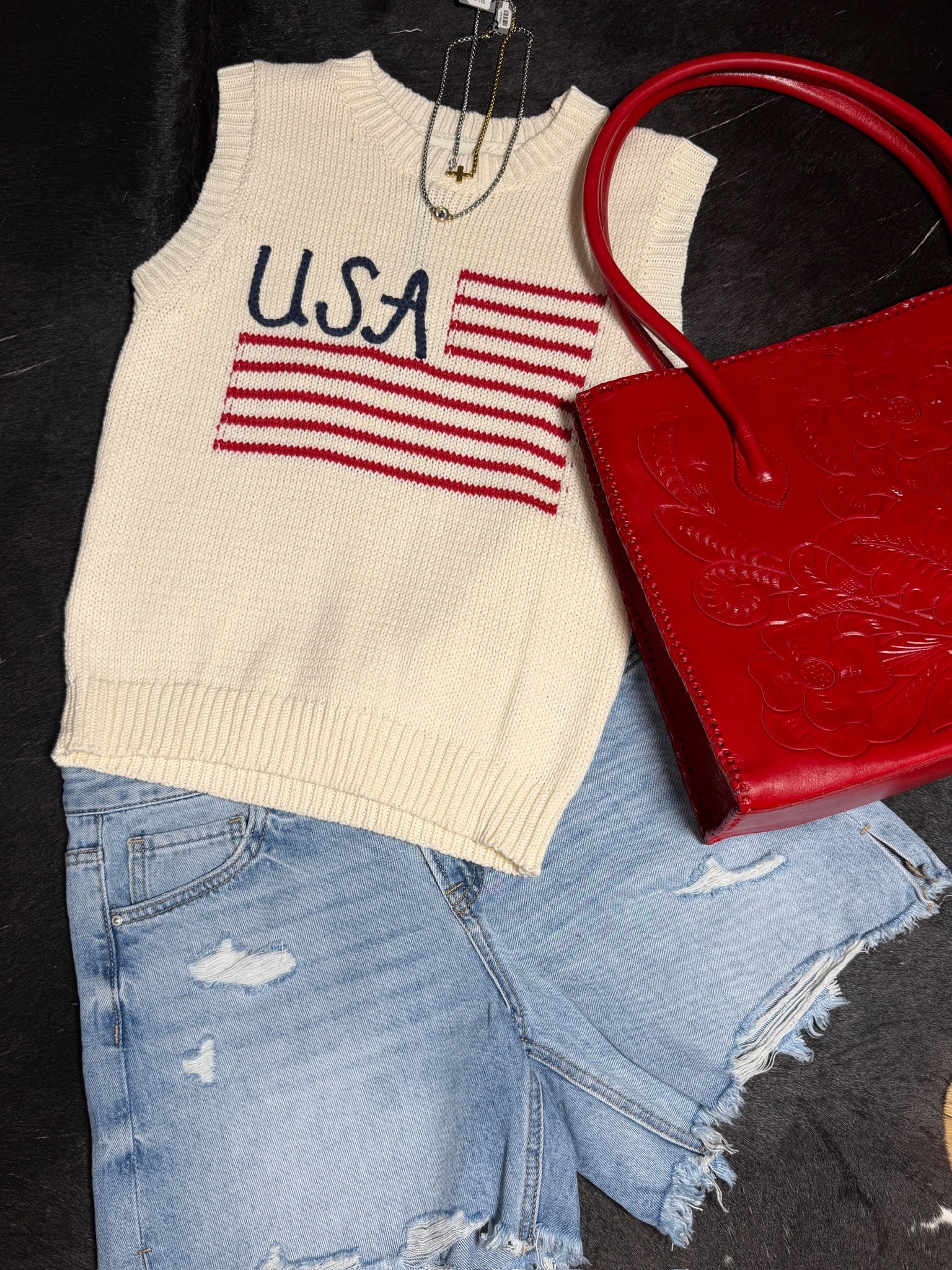 American Flag Sleeveless Sweater Top