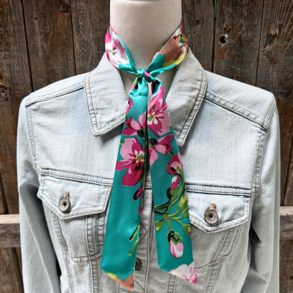 Turquoise and Pink Western Skinny Mini Wild Rag Scarf