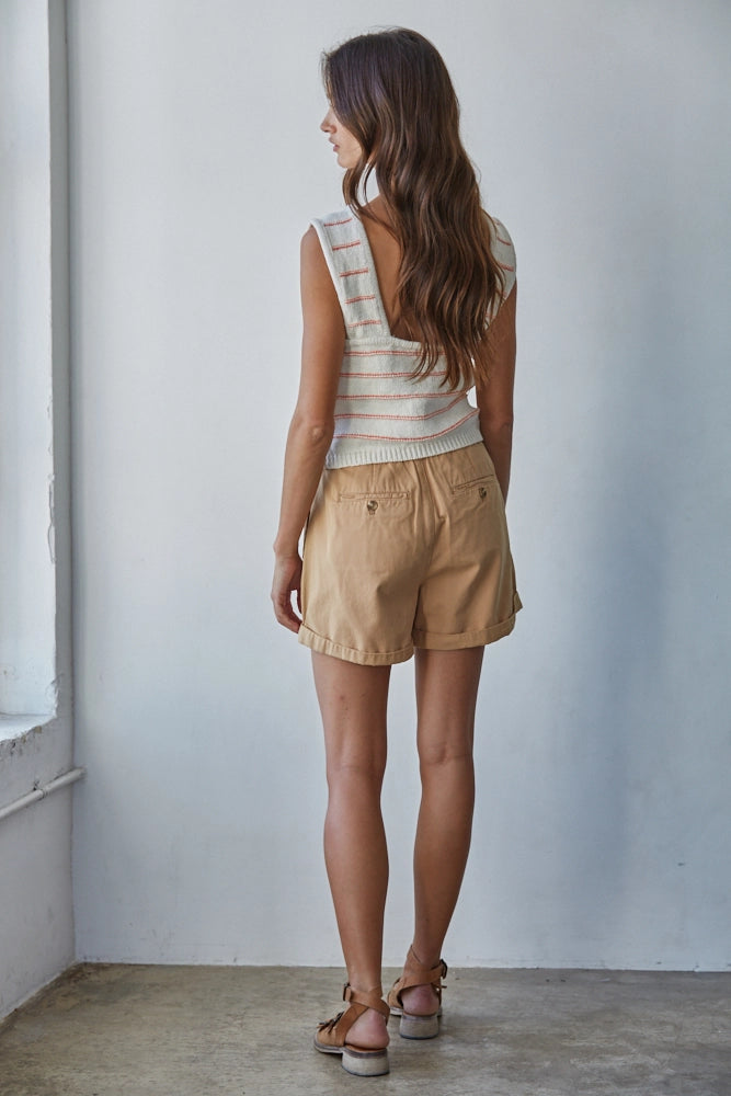 Knit Striped Sweater Tank with Open Back