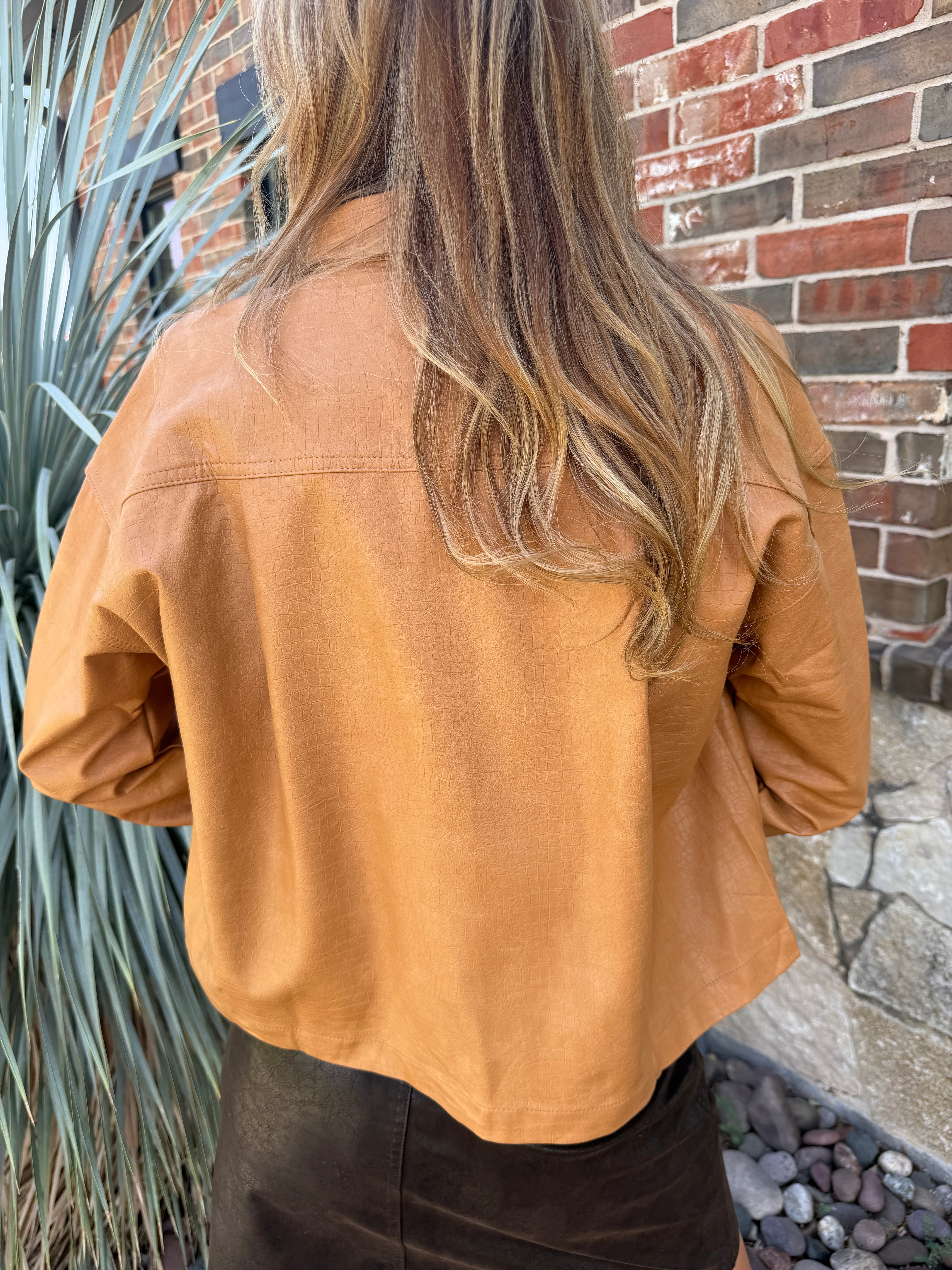 Button down faux leather jacket