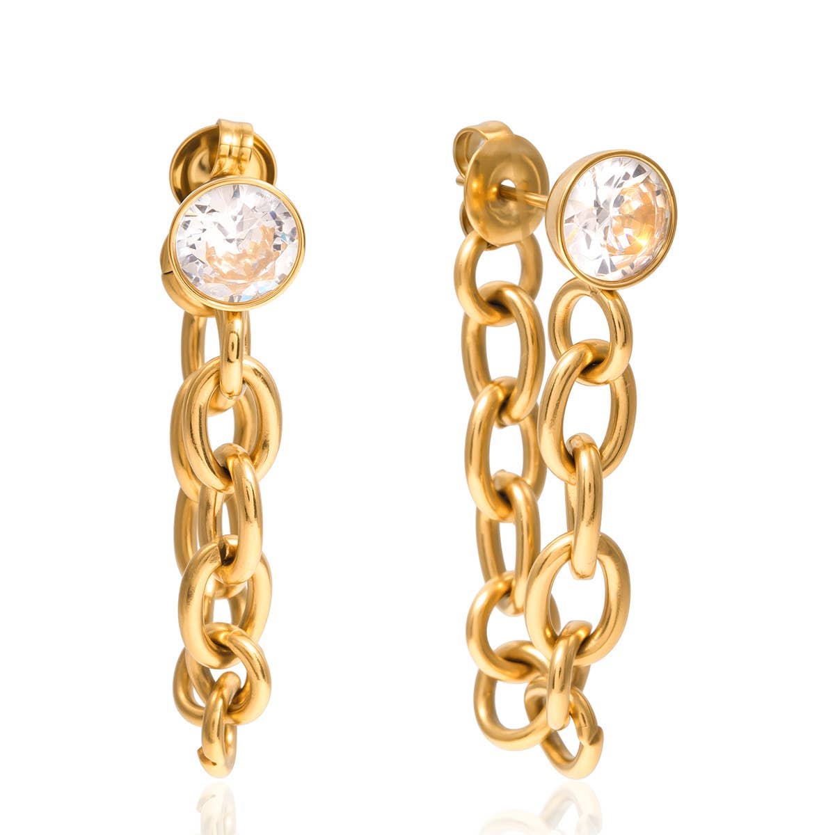 Cz Chain Stud Earrings Waterproof