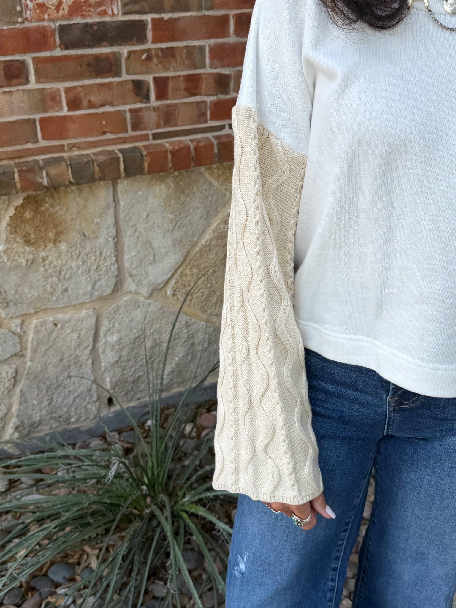 Cableknit Sleeve Pullover Sweatshirt
