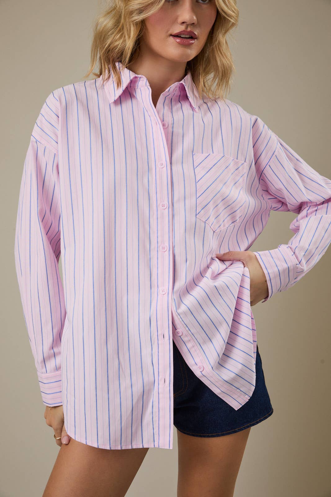 LONG SLEEVE STRIPE OVERSIZE SHIRT