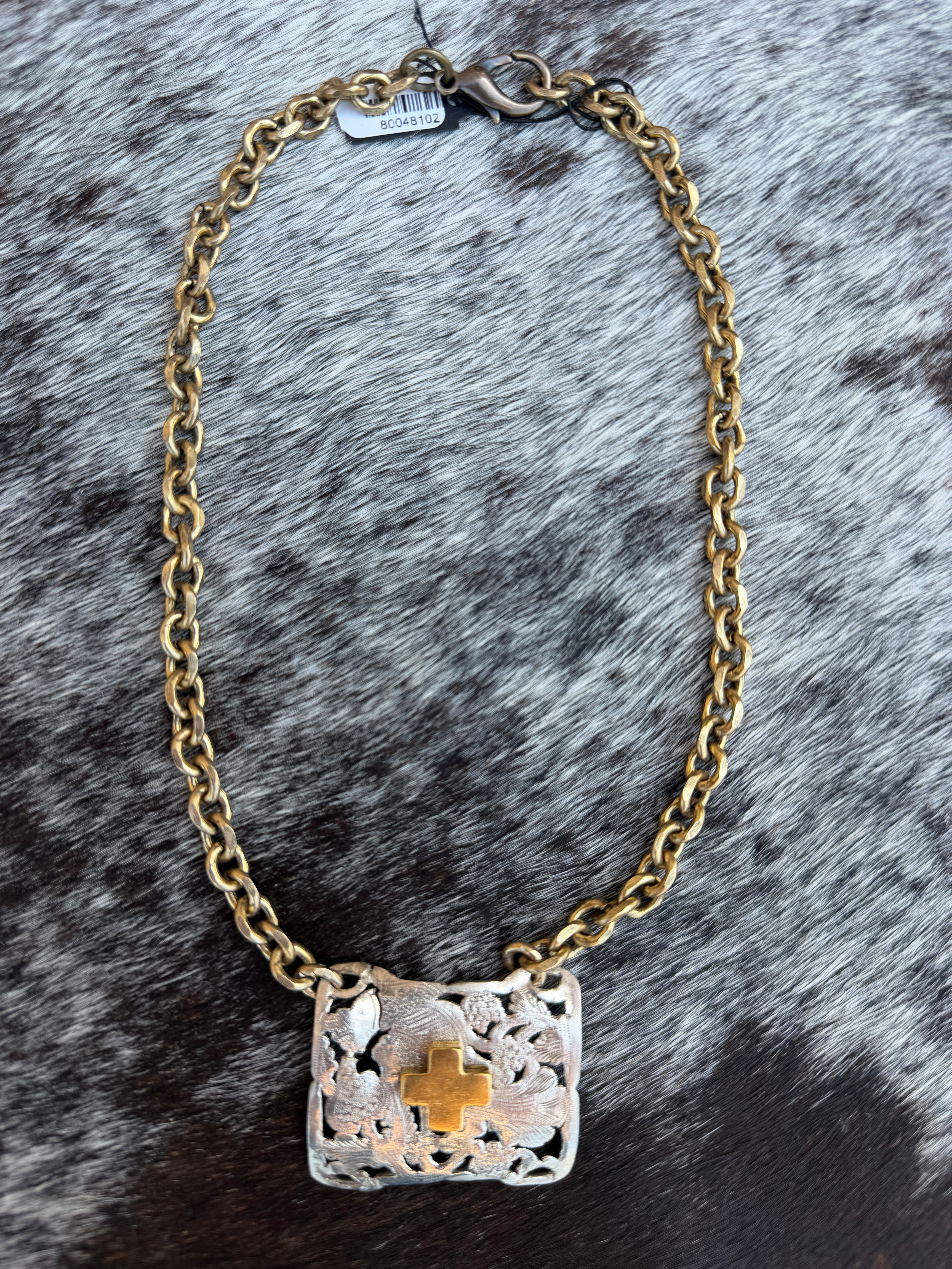 V2 Vintage Buckle with Cross Necklace