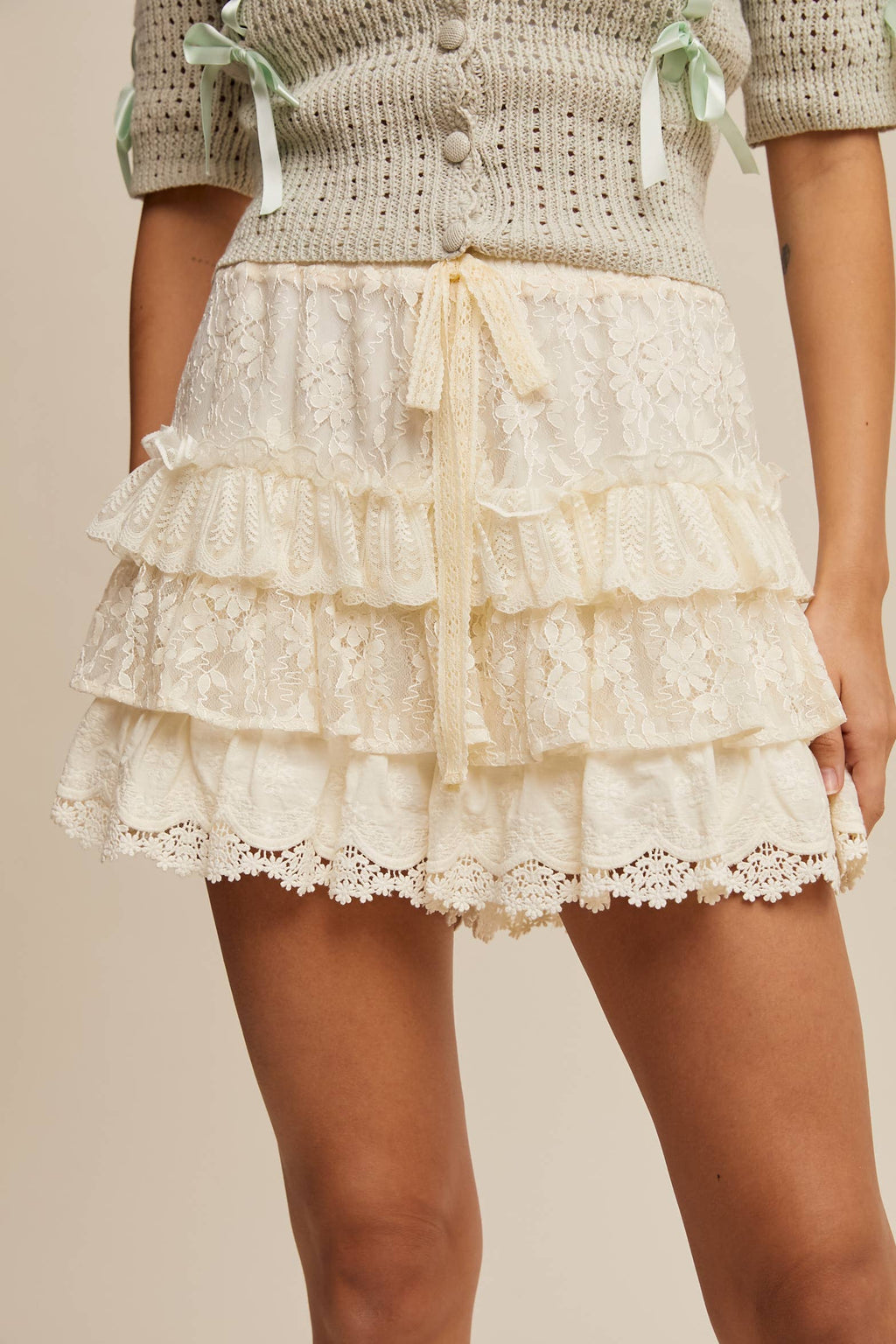 Lace Tiered Shorts with Ruffle Details