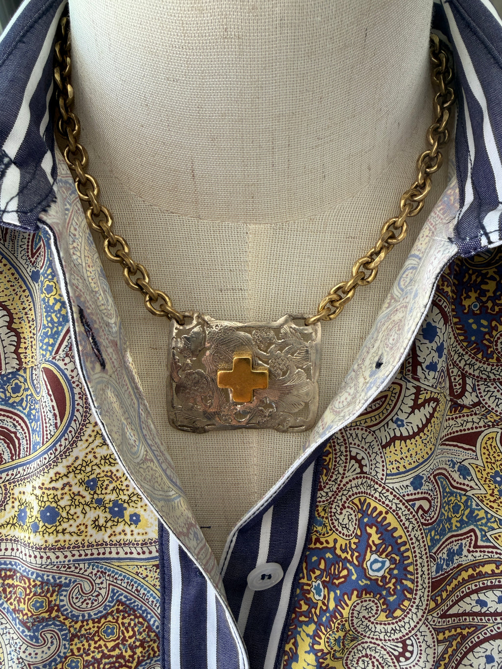 V2 Vintage Buckle with Cross Necklace