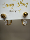 Gold Stud Reverse Hoop With Crystal Earring