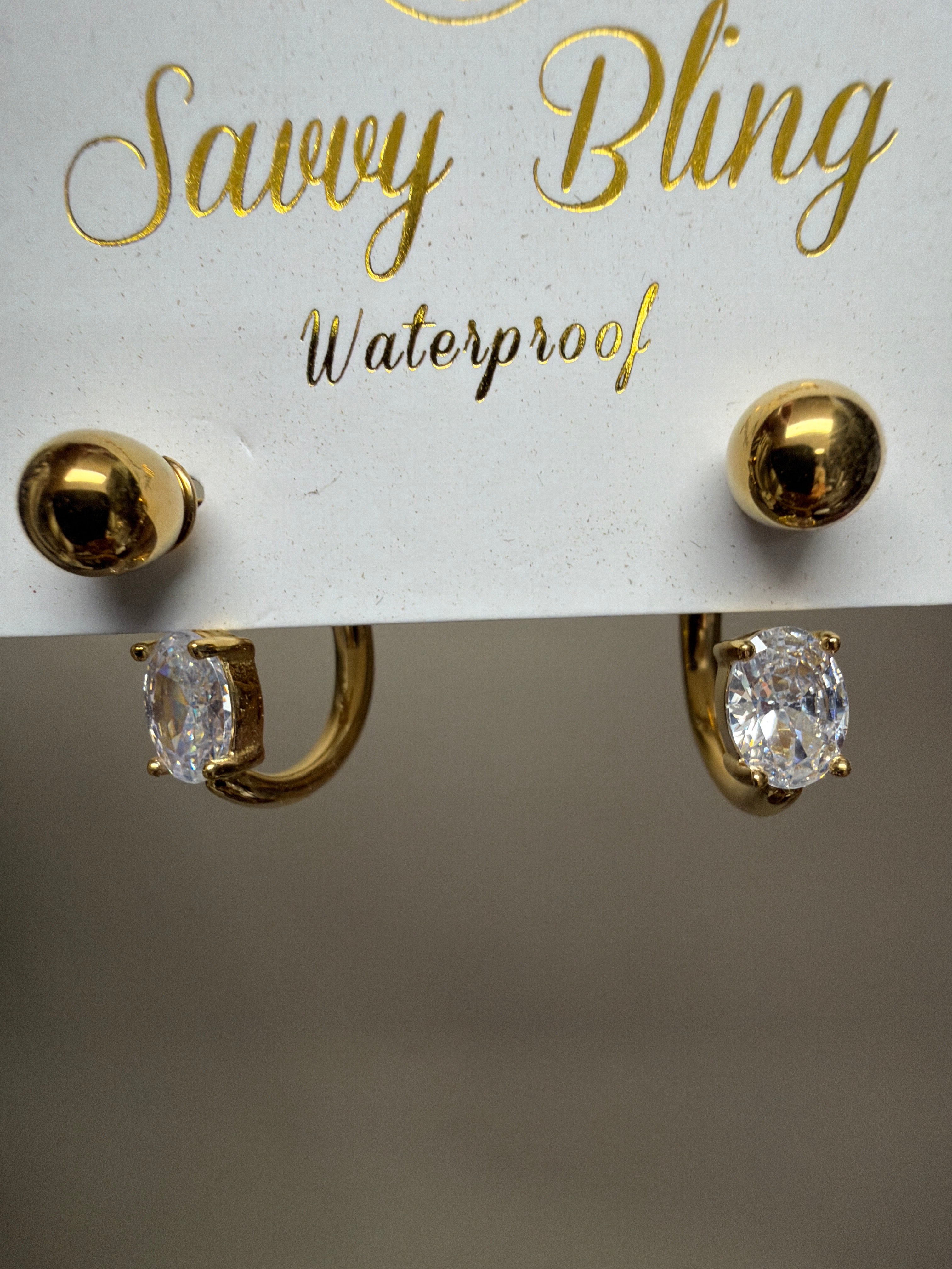 Gold Stud Reverse Hoop With Crystal Earring