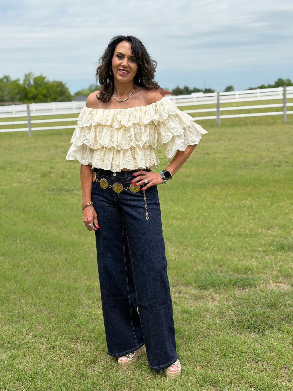 Tiered Off Shoulder Lace Top