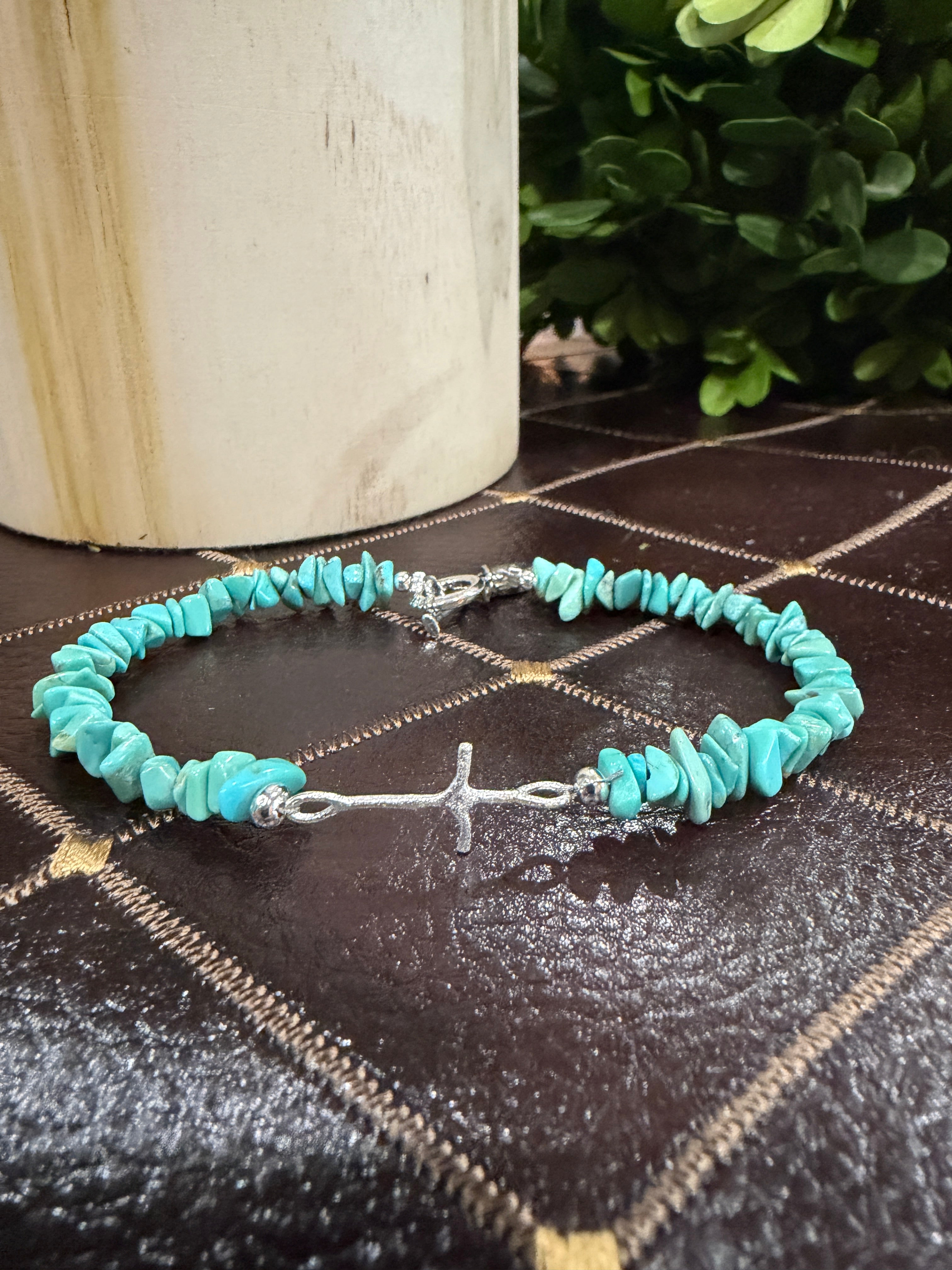 Small Cross Turquoise Stone Bracelet