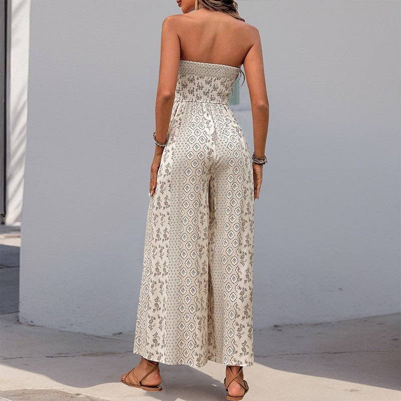 High-Waisted Belted Floral Print Jumpsuit Wide Leg Pants