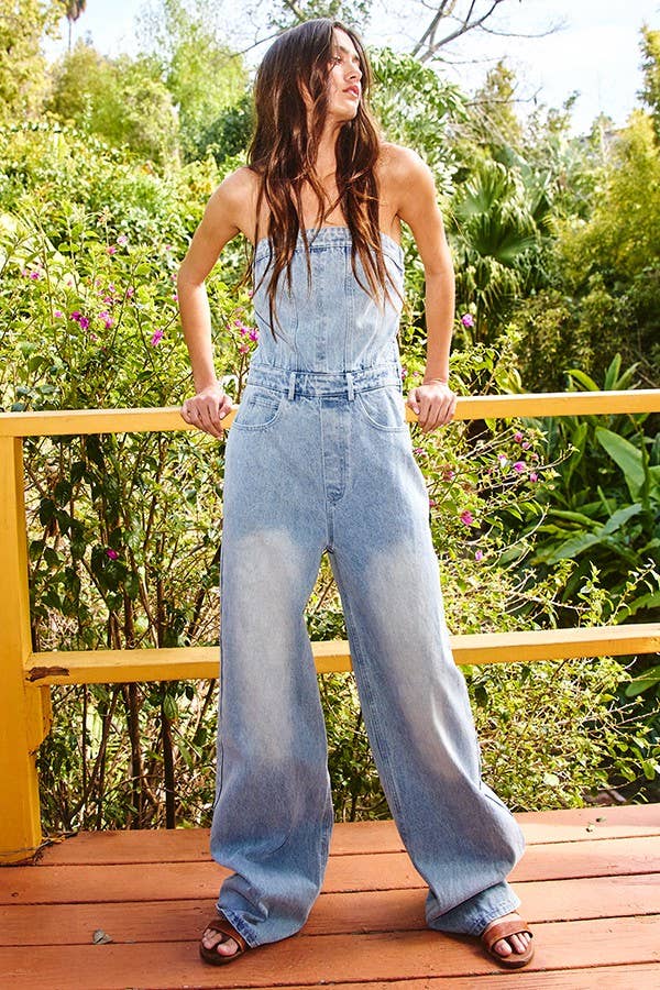 IR5267 Corset Style Strapless Denim Jumpsuit