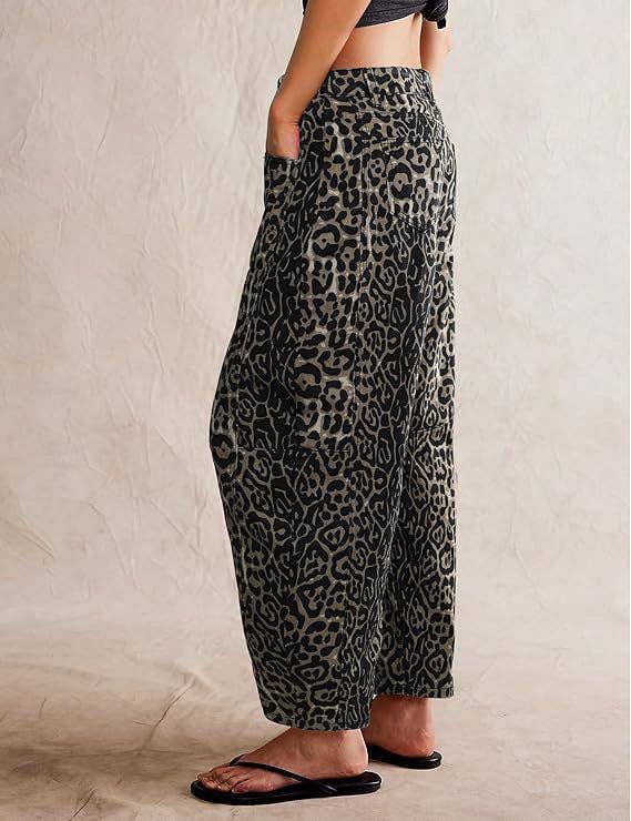 Leopard Print Loose Midi Waist Wide Leg Jeans DP25A479