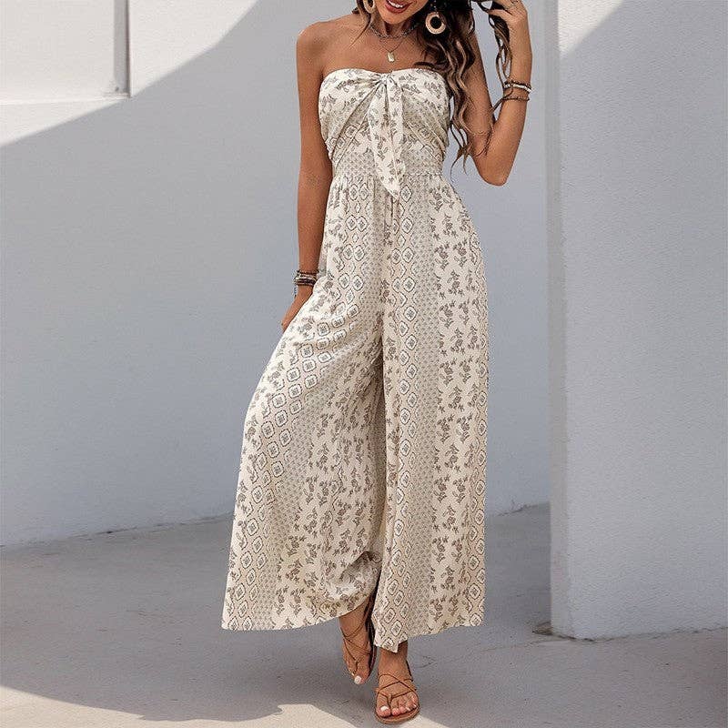 High-Waisted Belted Floral Print Jumpsuit Wide Leg Pants