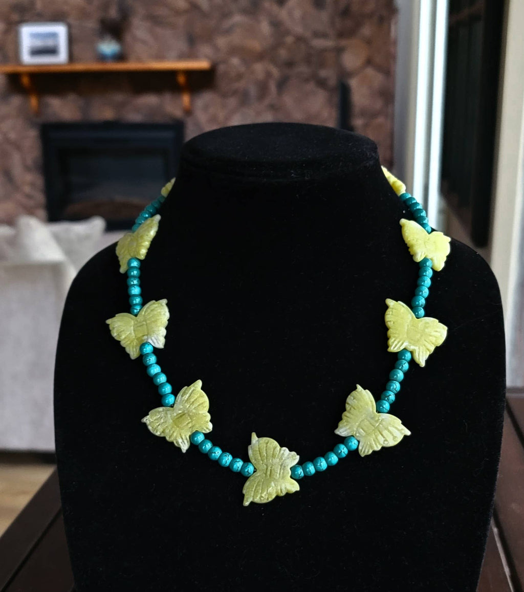 Lemon Jade butterfly, turquoise glass bead by Navajo artist