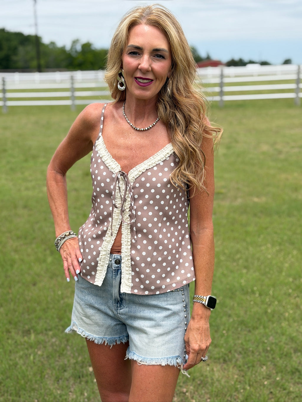 Polka Dot Front Tie Top