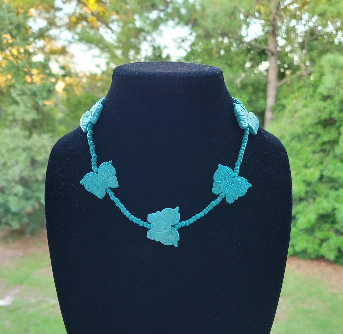 Handcarved Turquoise Howlite butterflies, glass beads
