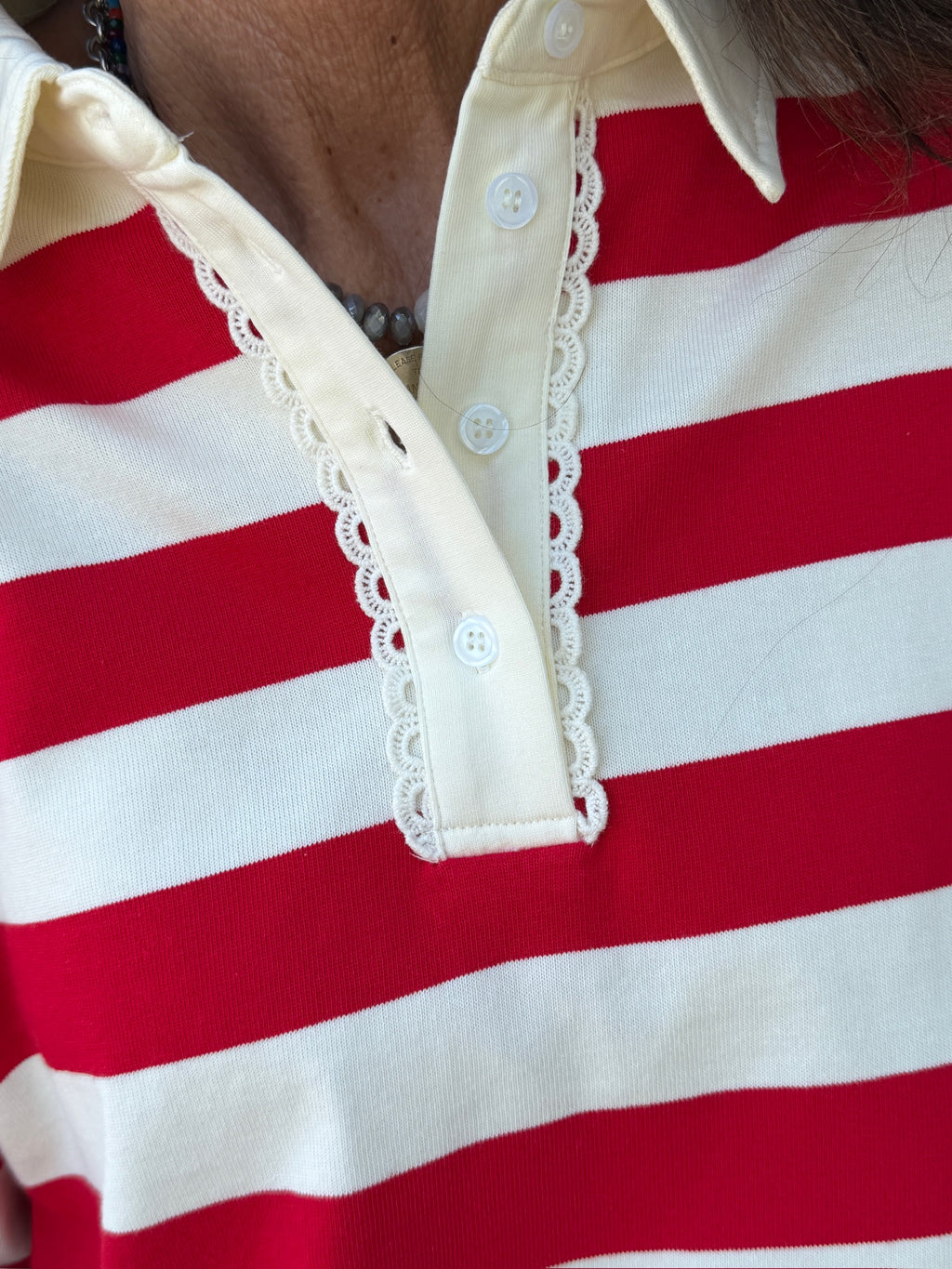 Striped Lace Detail Polo
