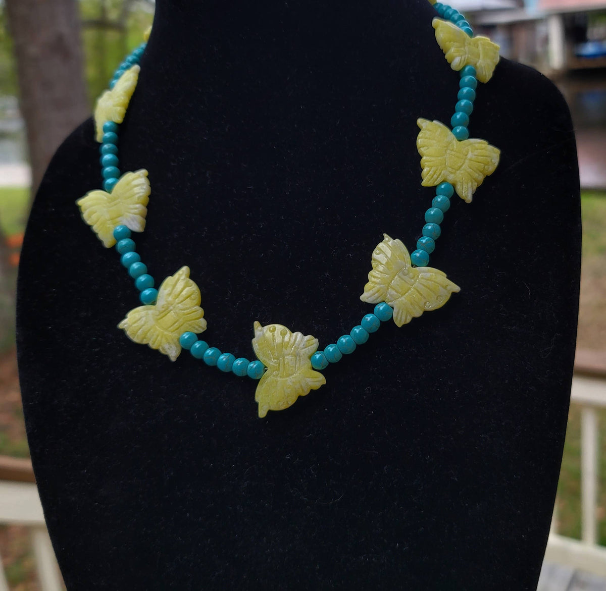 Lemon Jade butterfly, turquoise glass bead by Navajo artist