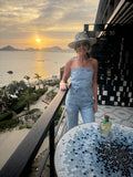 Corset Style Strapless Denim Jumpsuit