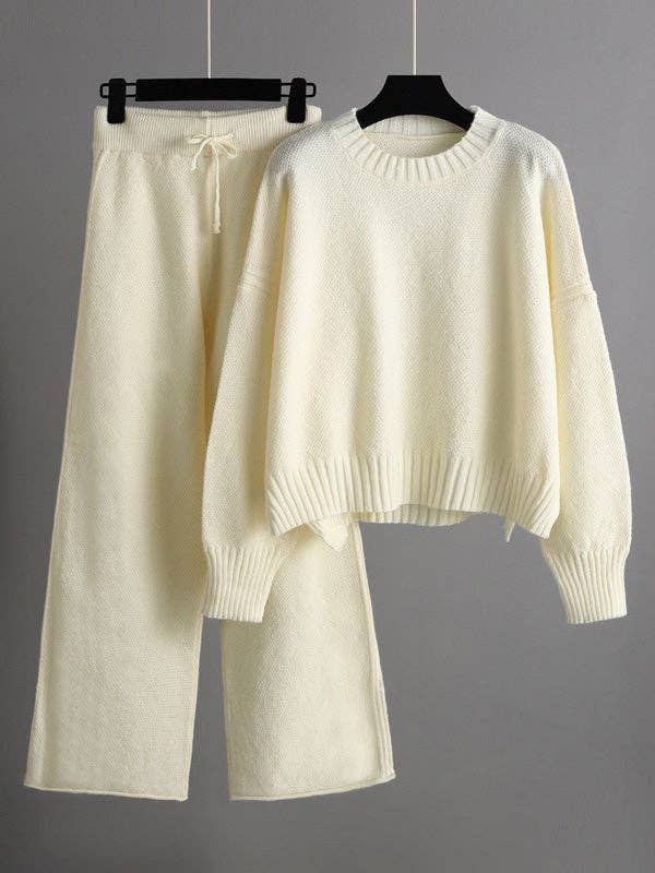 Stylish Loose High-Low Long Sleeve Sweater + Wide Leg Pants
