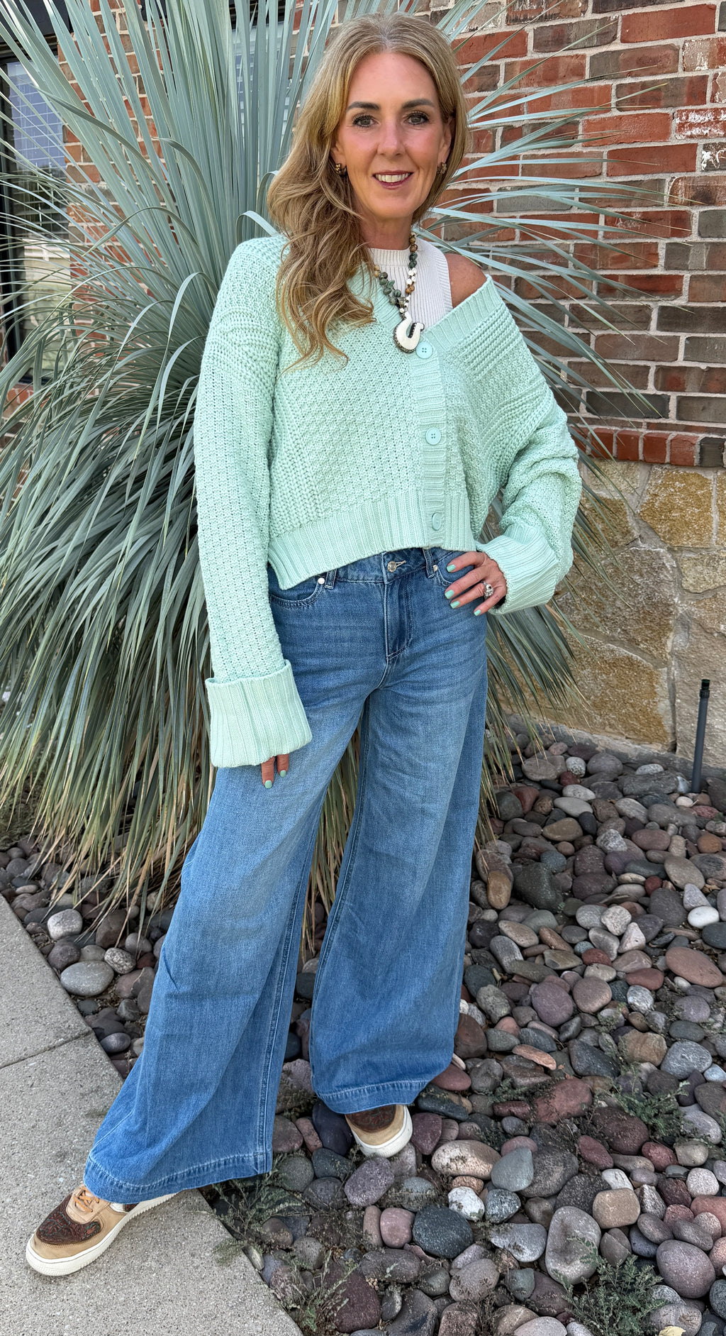 Knit Cropped Button Up Cardigan