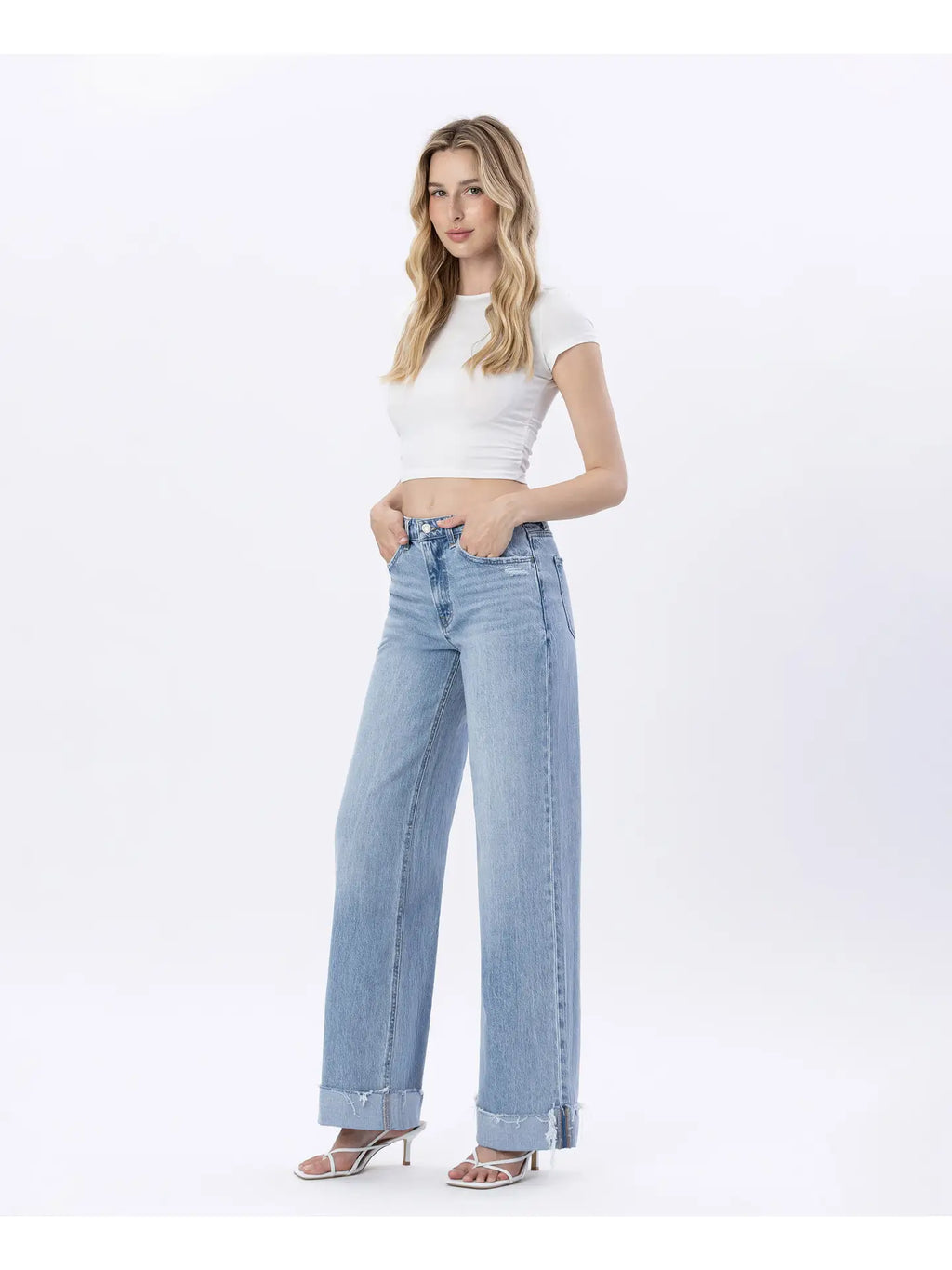 Super High Rise Cuffed Baggy Wide Leg Jeans