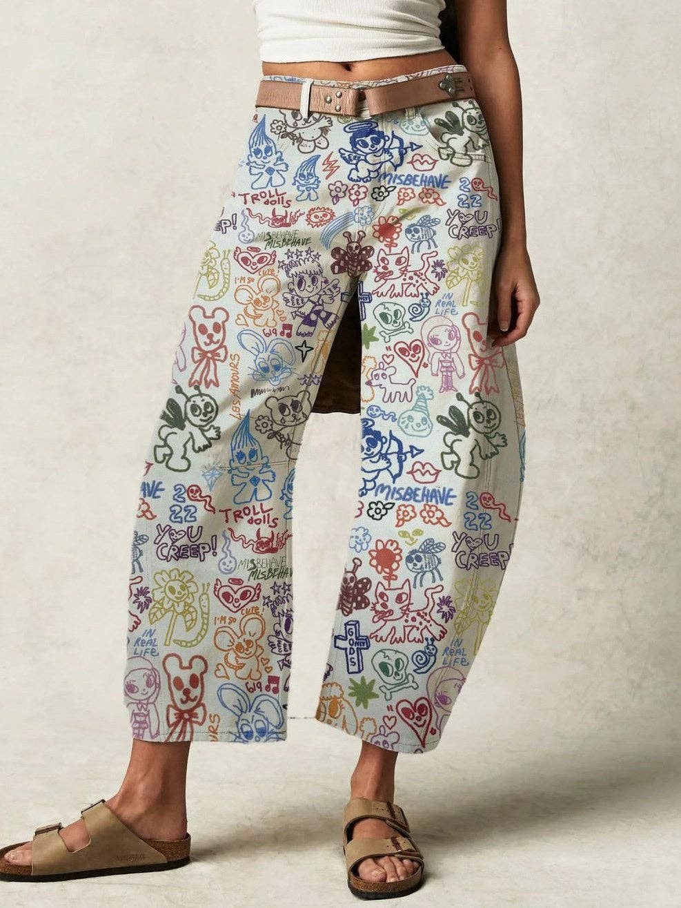 Love Print Loose Midi Waist Jeans DP25A476