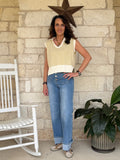 V-Neck Stripe Collar Knitted Top