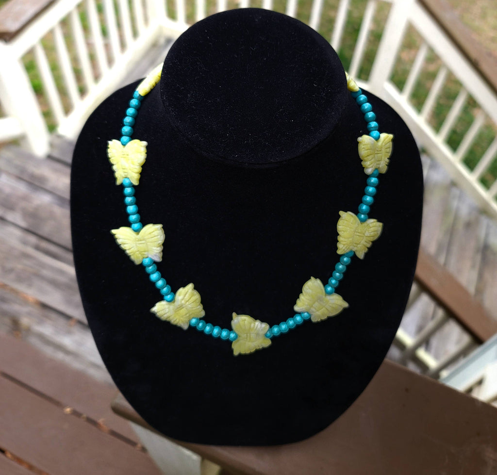 Lemon Jade butterfly, turquoise glass bead by Navajo artist