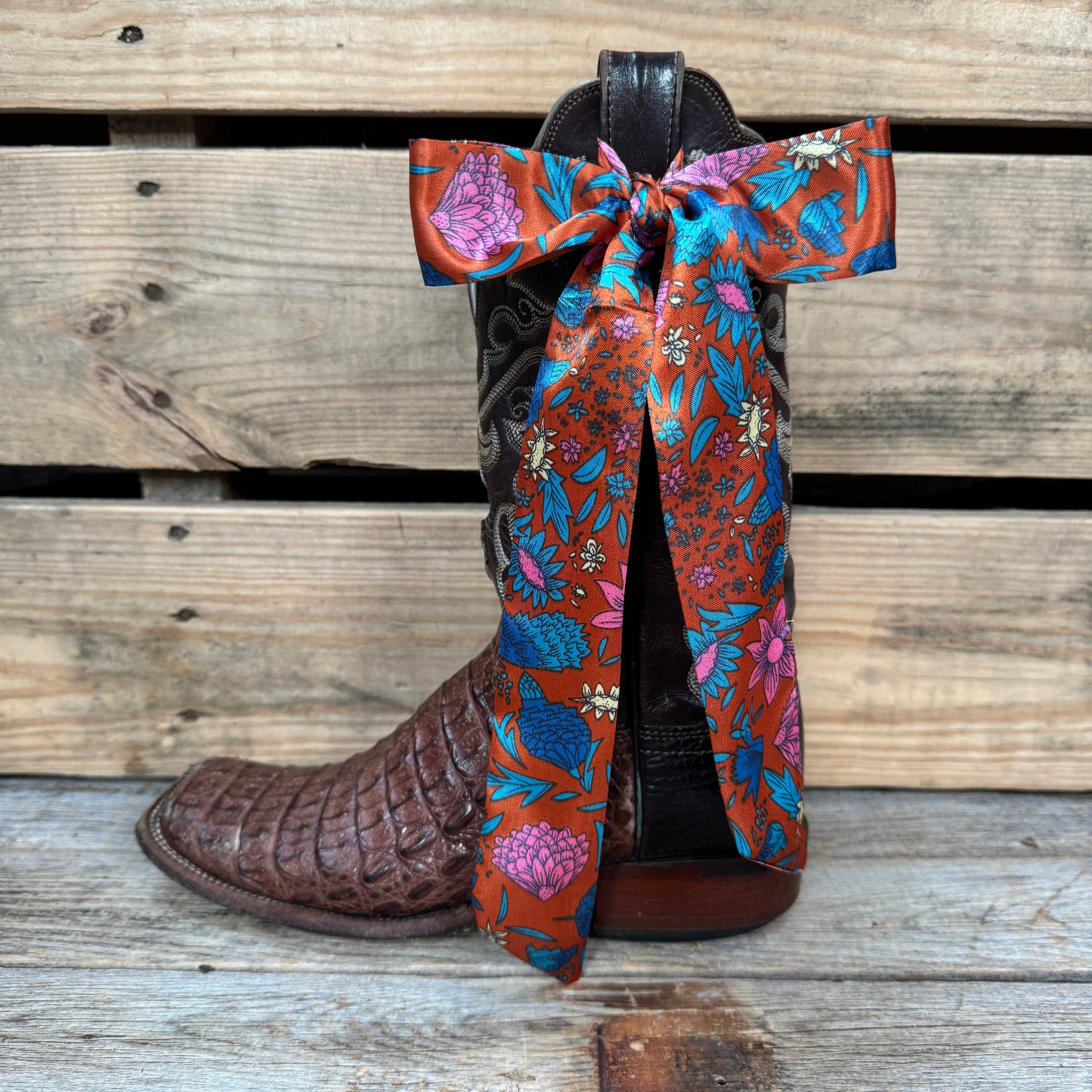 Blue and Rust Western Skinny Mini Wild Rag Scarf