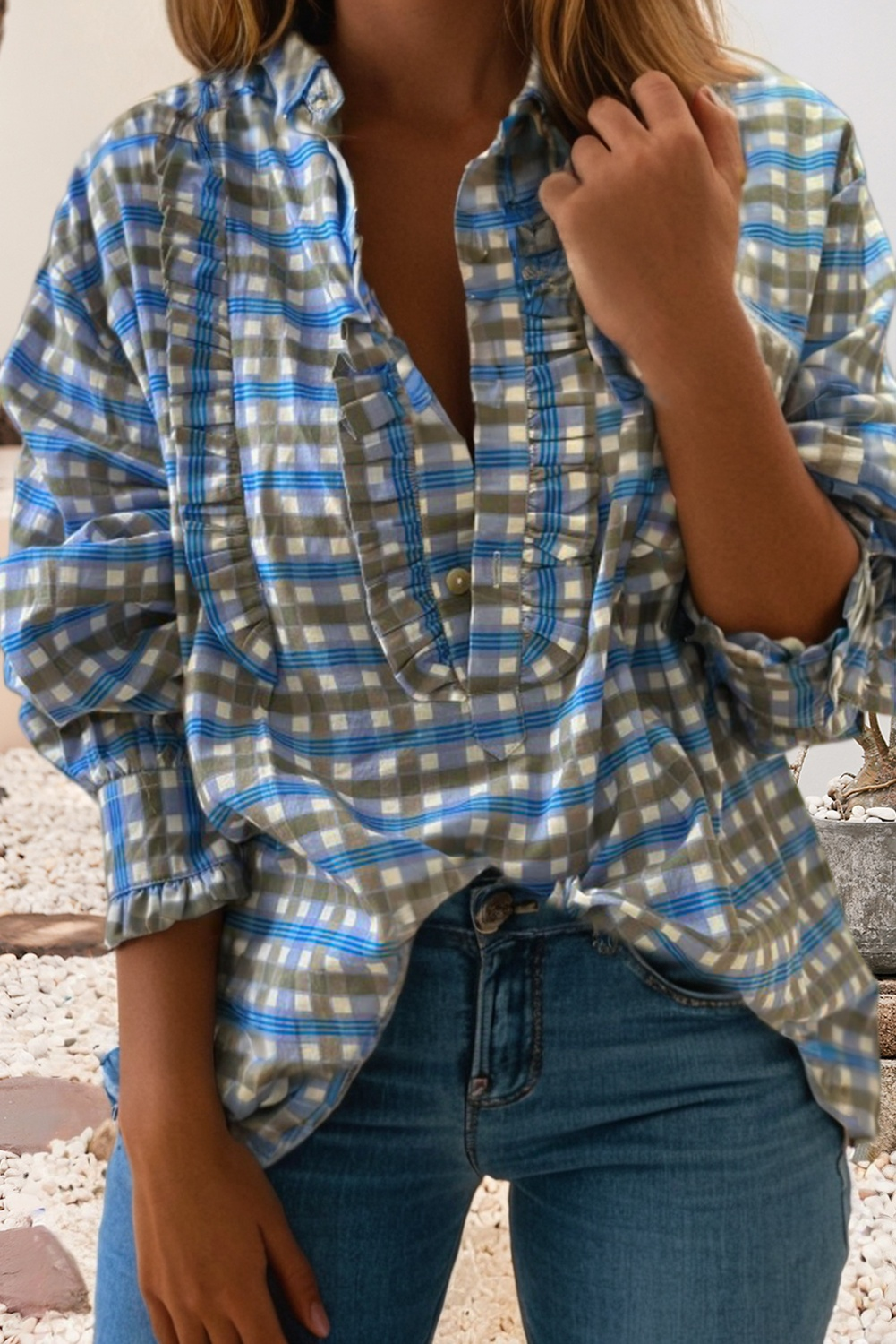 Plaid with frilled detail
