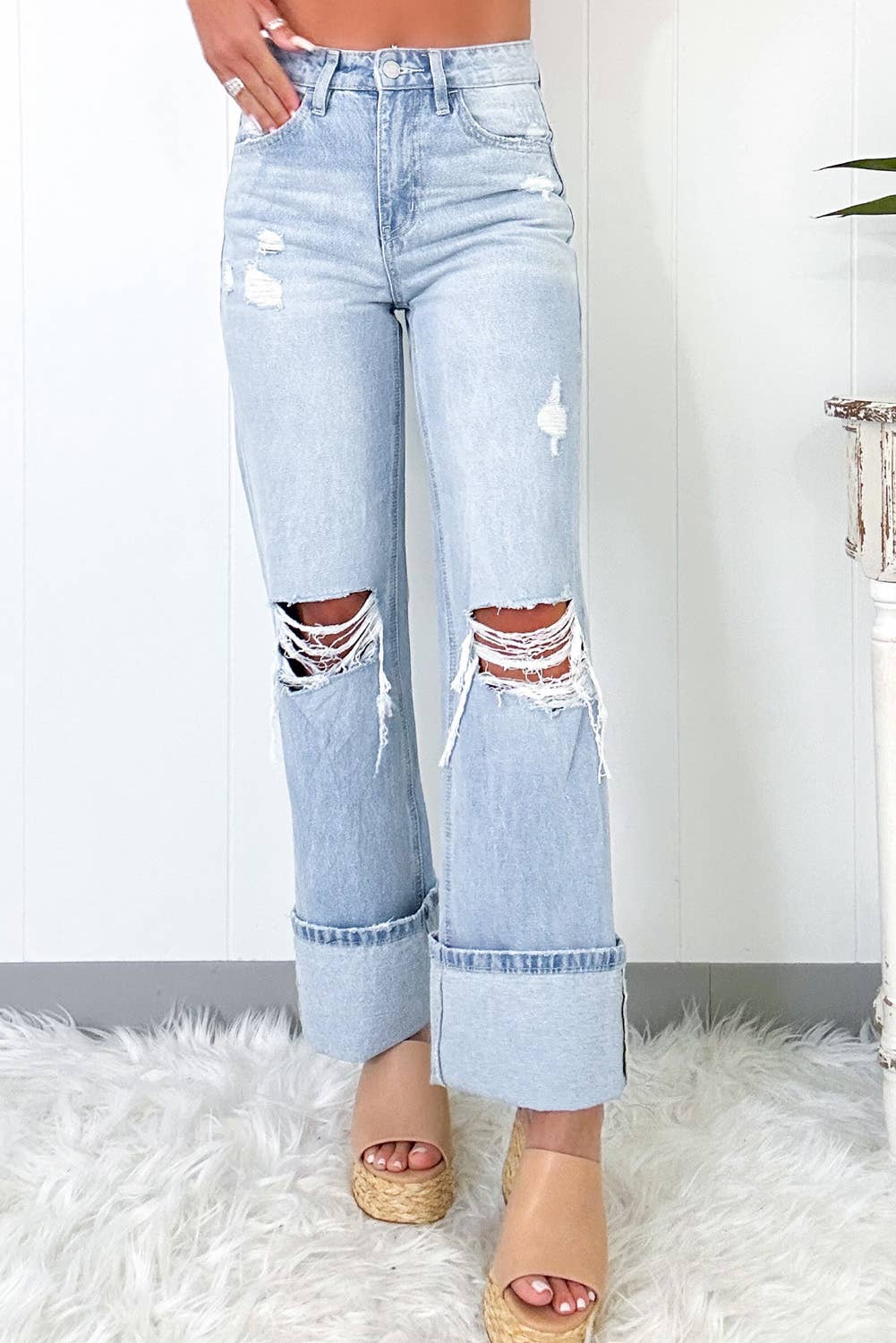 Blue Light Wash Distressed Jeans
